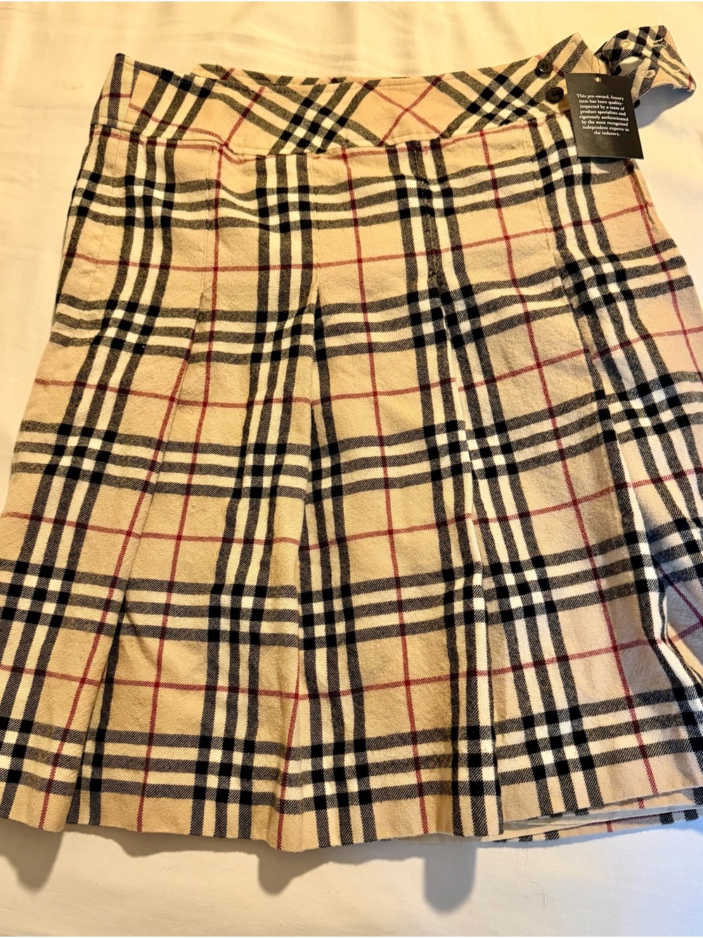 Authentic Burberry Cream Plaid Skater Skirt with Black & Red Checks